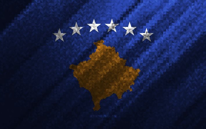 Bandeira de Kosovo, abstra&#231;&#227;o multicolorida, bandeira de mosaico de Kosovo, Europa, Kosovo, arte em mosaico, bandeira de Kosovo