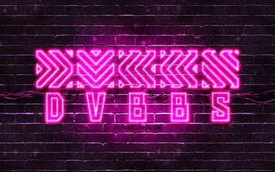 DVBBS purple logo, 4k, Chris Chronicles, Alex Andre, purple brickwall, DVBBS logo, canadian celebrity, DVBBS neon logo, DVBBS