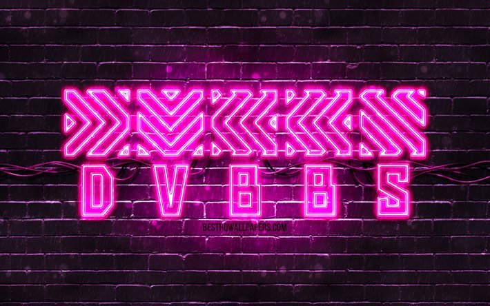 DVBBS紫ロゴ, 4k, クリス・クロニクルズ, アレックスアンドレ, 紫ブリックウォール, DVBBSロゴ, カナダの有名人, DVBBSネオンロゴ, DVBBS