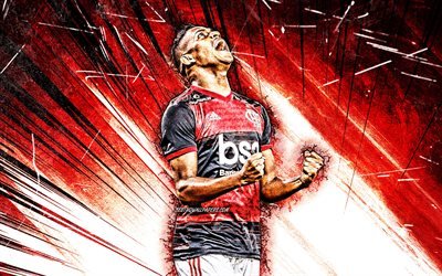 4k, Pedro Rocha, art grunge, footballeurs br&#233;siliens, Flamengo FC, attaquant, Pedro Rocha Neves, rayons abstraits rouges, Serie A, Br&#233;sil, football, Pedro Rocha Flamengo, Pedro Rocha 4K