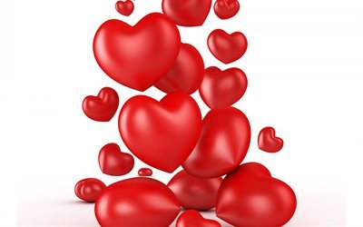 Sevgililer G&#252;n&#252;, kırmızı kalpler, 3d kalp