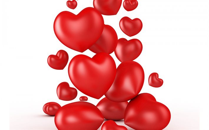 Valentines Day, red hearts, 3d heart