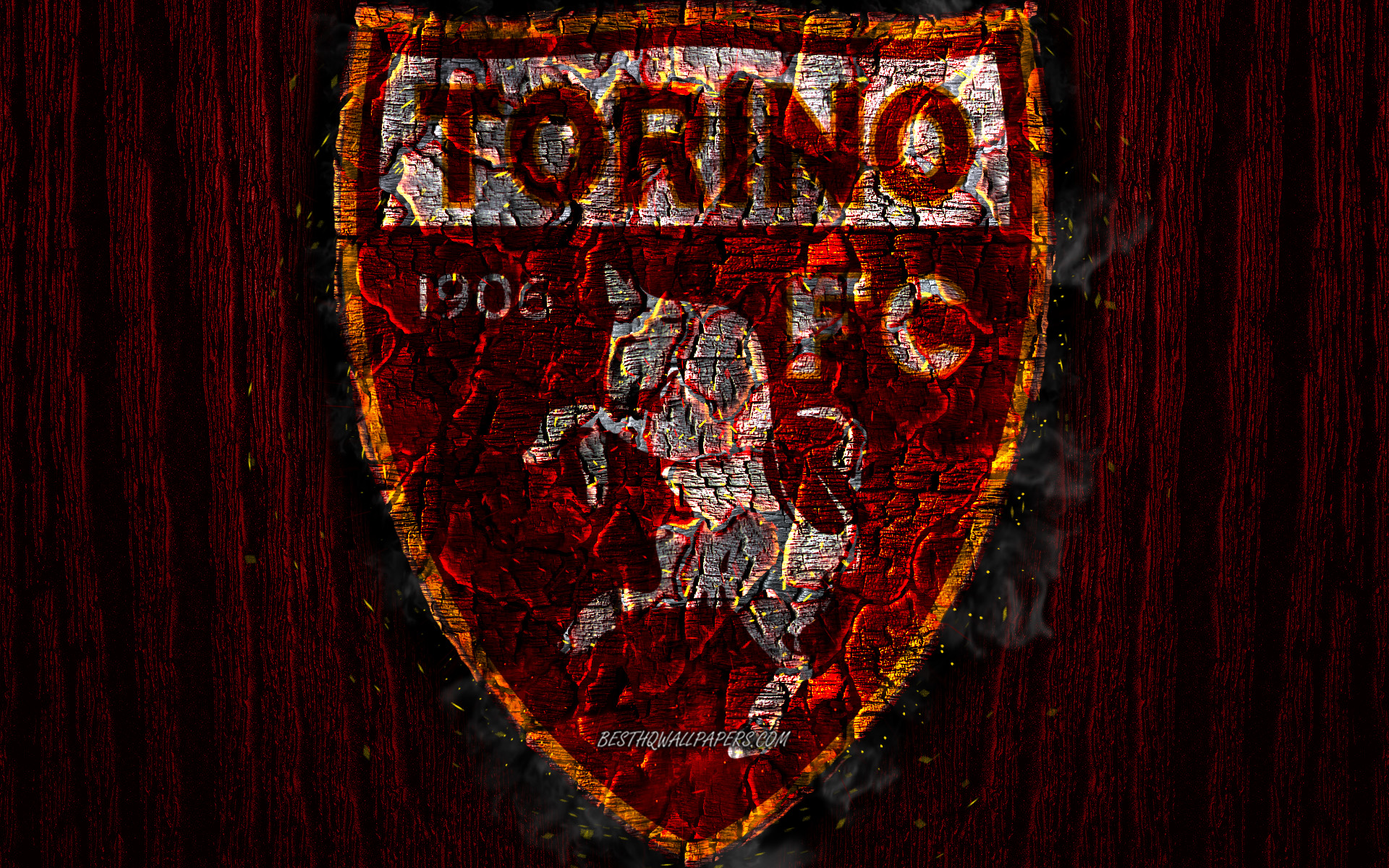 Scarica sfondi Il Torino FC, bruciata logo, Serie A, marrone, di legno