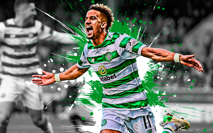 Scott Sinclair, 4k, Englanti jalkapalloilija, Celtic FC, Keskikentt&#228;pelaaja, vihre&#228;-valkoinen maali roiskeet, creative art, Skotlanti, jalkapallo, grunge, Sinclair