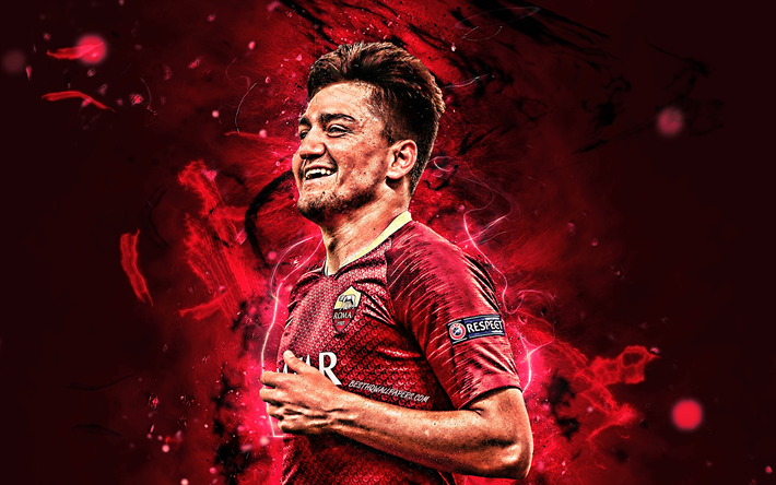 cengiz unter, t&#252;rkischen fu&#223;baller, as roma, serie a, italien, abstrakte kunst, rahmen, neon lichter, fu&#223;ball -, roma-fc, kreativ