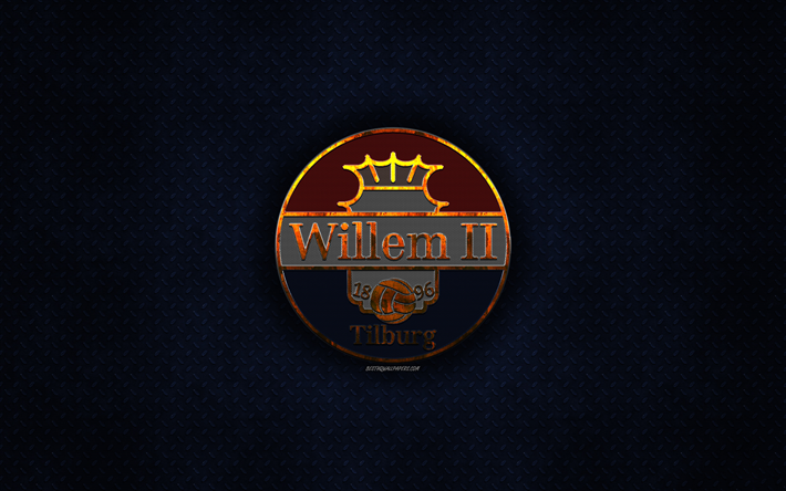 Willem II Tilburg, Hollantilainen jalkapalloseura, sininen metalli tekstuuri, metalli-logo, tunnus, Tilburg, Alankomaat, Eredivisie, Premier Division, creative art, jalkapallo, Willem II FC