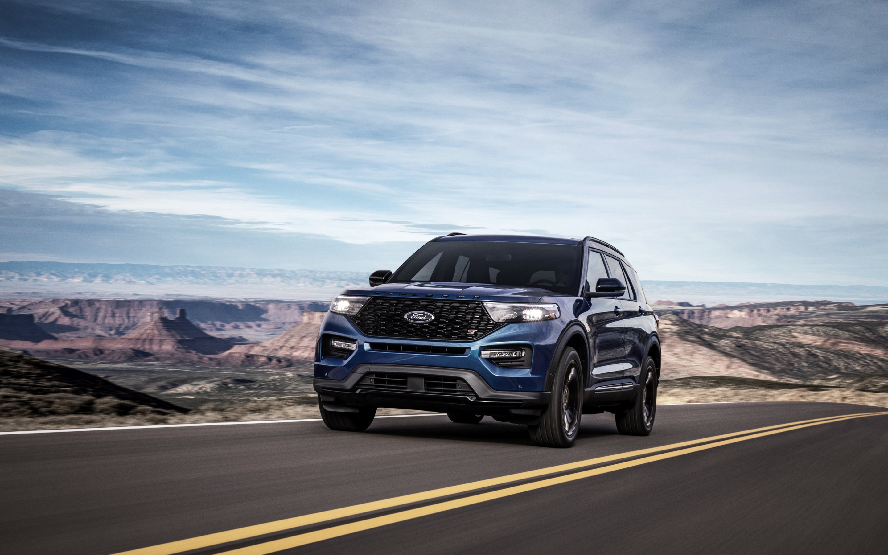 Download wallpapers Ford Explorer ST, 2020, front view, new blue ...