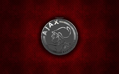 AFC Ajax, Dutch football club, red metal texture, metal logo, emblem, Amsterdam, Netherlands, Eredivisie, Premier Division, creative art, football, Ajax Amsterdam