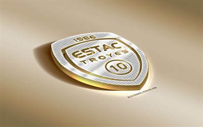 Troyes AC, Franska fotbollsklubben, golden silver logotyp, Troyes, Frankrike, League 2, 3d gyllene emblem, kreativa 3d-konst, fotboll