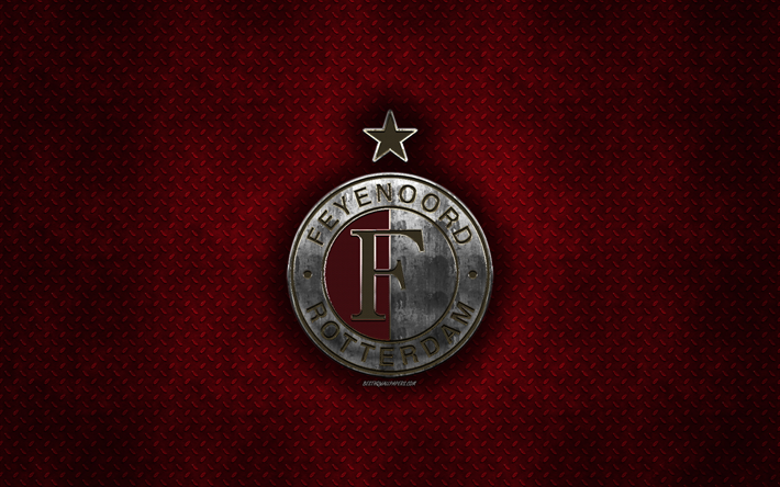 Feyenoord, Hollantilainen jalkapalloseura, punainen metalli tekstuuri, metalli-logo, tunnus, Rotterdam, Alankomaat, Eredivisie, Premier Division, creative art, jalkapallo, Feyenoord Rotterdam