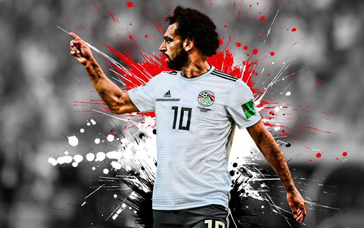 Mohamed Salah, Egipcio, jugador de f&#250;tbol, el delantero, El equipo de f&#250;tbol nacional, la bandera de Egipto, el objetivo, la alegr&#237;a, retrato, Egipto, Salah