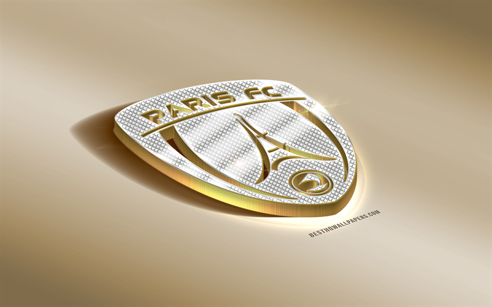 2 Paris FC, Fransız Futbol Kul&#252;b&#252;, altın g&#252;m&#252;ş logo, Paris, Fransa, İzle, 3d altın amblemi, yaratıcı 3d sanat, futbol