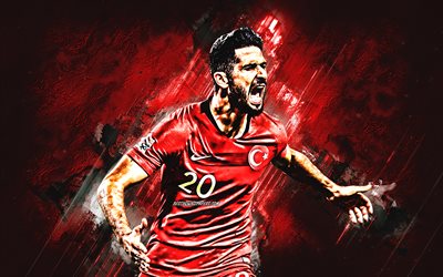 Emre Akbaba, goal, red stone, Turkey National Team, grunge, joy, Akbaba, soccer, Turkish football team