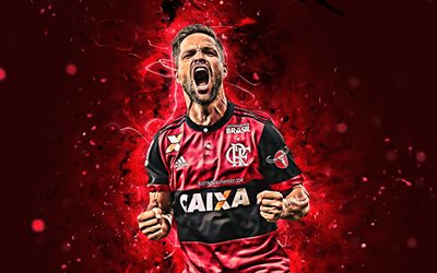 4k, Diego Ribas, goal, Flamengo FC, forward, brazilian footballers, Diego, soccer, Brazilian Serie A, abstract art, neon lights, Brazil