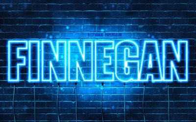 Finnegan, 4k, wallpapers with names, horizontal text, Finnegan name, blue neon lights, picture with Finnegan name