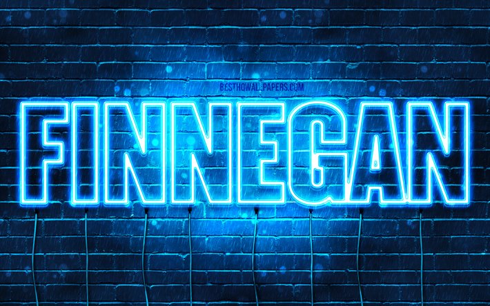 Finnegan, 4k, wallpapers with names, horizontal text, Finnegan name, blue neon lights, picture with Finnegan name