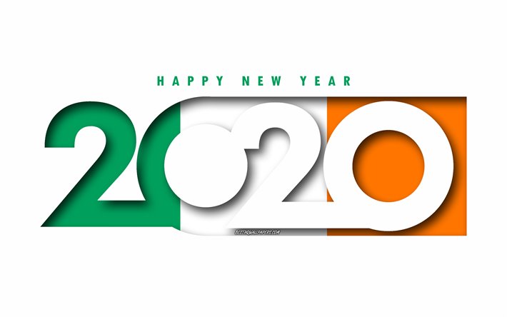 2020, İrlanda, beyaz arka plan, Mutlu Yeni Yıl, 3d sanat Bayrağı, 2020 kavramlar, İrlanda bayrağı, 2020 Yeni Yıl, 2020 İrlanda bayrağı
