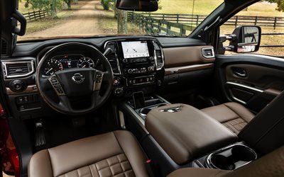 Nissan Titan, 2020, interior, inside view, front panel, japanese cars, Nissan
