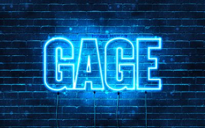 Gage, 4k, wallpapers with names, horizontal text, Gage name, blue neon lights, picture with Gage name
