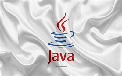 Java logo, white silk texture, Java emblem, programming language, Java, silk background