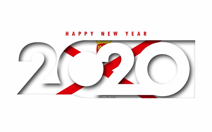 جيرسي عام 2020, العلم من جزيرة آيل أوف مان, خلفية بيضاء, سنة جديدة سعيدة جيرسي, الفن 3d, 2020 المفاهيم, جيرسي العلم, 2020 السنة الجديدة, 2020 جيرسي العلم