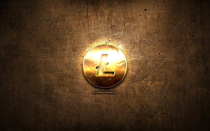 Litecoin oro logotipo, cryptocurrency, marr&#243;n metal de fondo, creativo, Litecoin logotipo, cryptocurrency signos, Litecoin