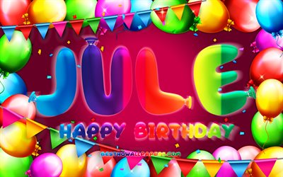 Happy Birthday Jule, 4k, colorful balloon frame, Jule name, purple background, Jule Happy Birthday, Jule Birthday, popular german female names, Birthday concept, Jule
