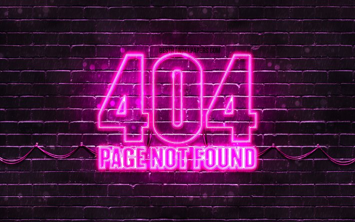 404 Page not found purple logo, 4k, purple brickwall, 404 Page not found logo, brands, 404 Page not found neon symbol, 404 Page not found