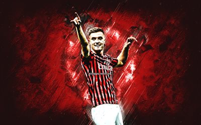 Krzysztof Piatek, AC Milan, portrait, red creative background, Polish soccer player, Piatek Milan, Serie A, Football