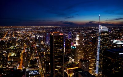 Los Angeles, California, evening, sunset, metropolis, american city, Los Angeles cityscape, USA