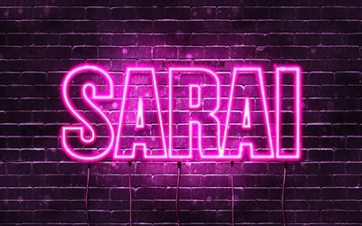 Sarai, 4k, wallpapers with names, female names, Sarai name, purple neon lights, horizontal text, picture with Sarai name