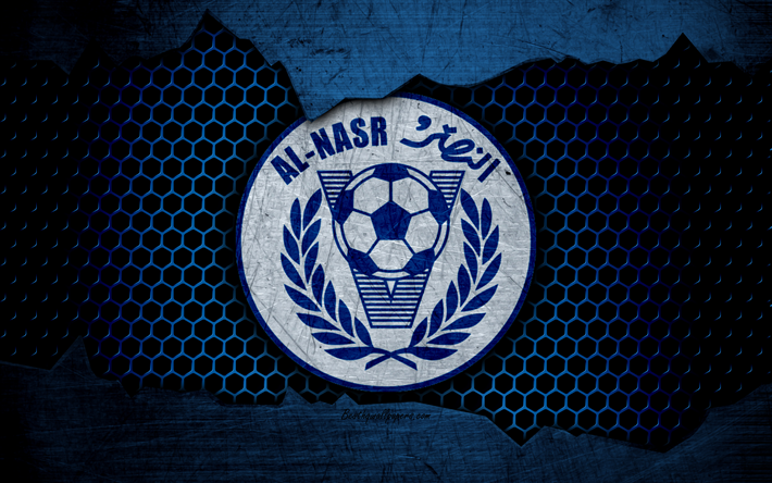 Al-Nasr, 4k, logo, BAE Ligi, futbol, futbol kul&#252;b&#252;, Birleşik Arap Emirlikleri, grunge, metal doku, Al-Nasr FC