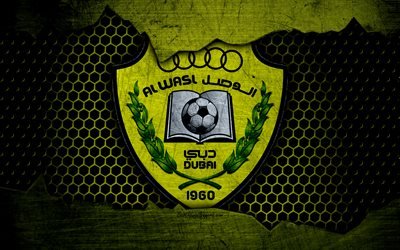 Al-Wasl, 4k, logo, UAE League, soccer, football club, UAE, grunge, metal texture, Al-Wasl FC