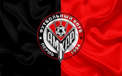 FC Amkar Perm, 4k, Russian football club, Amkar logo, emblem, Russian football championship, Premier League, Perm, Russian Federation, silk flag