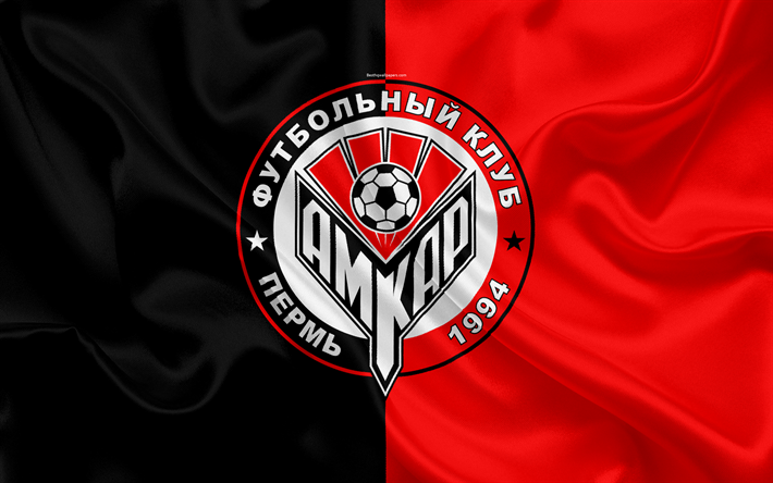 FC Amkar Perm, 4k, russo football club, Amkar logo, stemma, russo campionato di calcio, Premier League, Perm, Federazione russa, seta bandiera