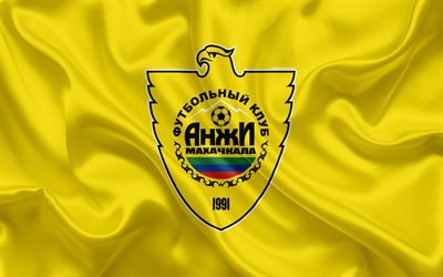 FC Anzhi Makhachkala, 4k, Russian football club, logo, emblem, Russian football championship, Premier League, Makhachkala, Russia, silk flag