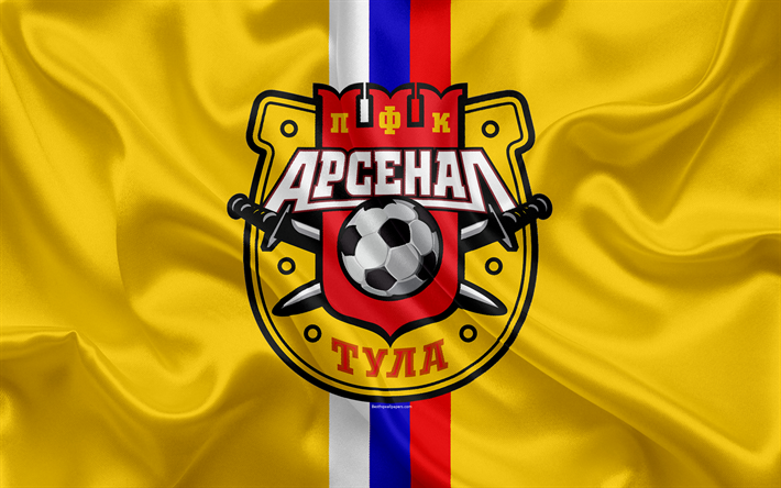 FC Arsenal Tula, 4k, Russo futebol clube, logo, emblema, Campeonato de futebol russo, Premier League, futebol, Tula, R&#250;ssia, seda bandeira