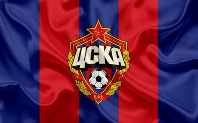 PFC CSKA Moscow, 4k, Russian football club, logo, emblem, Russian football championship, Premier League, football, Moscow, Russia, silk flag