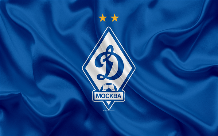 El FC Dynamo de Mosc&#250;, 4k, ruso f&#250;tbol club, el Dinamo de logotipo, emblema, el campeonato de f&#250;tbol de rusia, de la Liga Premier, de f&#250;tbol, de Mosc&#250;, Rusia, bandera de seda