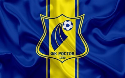 FC Rostov, 4k, Russian football club, logo, Rostov emblem, Russian football championship, Premier League, football, Rostov-on-Don, Russia, silk flag