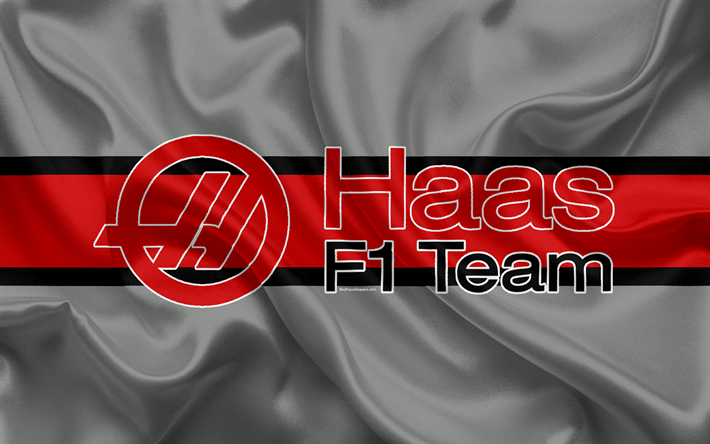ハースF1チーム, 4k, 式1, ハースロゴ, 絹の旗を, アメリカのレーシングチーム, F1, 米国