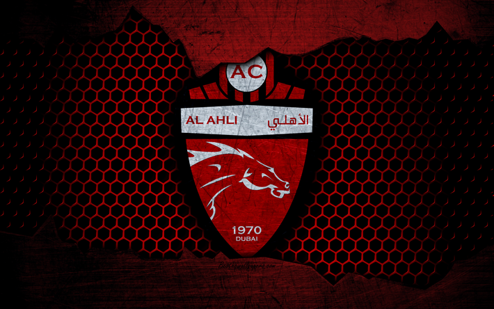 Shabab Al-Ahli Dubai, 4k, logo, UAE League, soccer, football club, UAE, grunge, metal texture, Shabab Al-Ahli Dubai FC