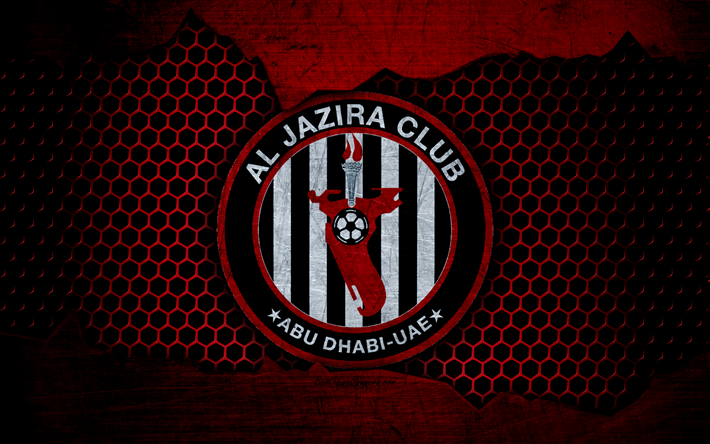 Al Jazira, 4k, logo, Liga dos EMIRADOS &#225;rabes, futebol, clube de futebol, EMIRADOS &#225;rabes unidos, grunge, textura de metal, Al Jazira FC