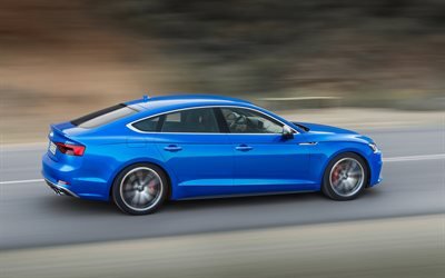 Audi S5 Sportback, 2018, 4k, السيارات الجديدة, الأزرق S5, الرياضية 4 من الباب كوبيه, أودي