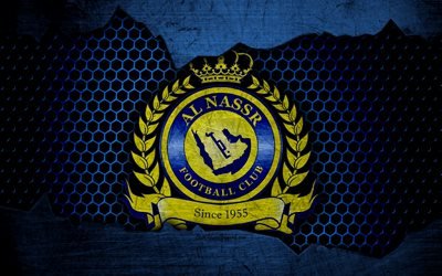 Al-Nassr, 4k, logo, Saudi Professional League, soccer, football club, Saudi Arabia, grunge, metal texture, Al-Nassr FC