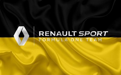 Renault Sport, Formula One Team, 4k, racing team, Formula 1, logo, F1, silk flag, motorsport, France