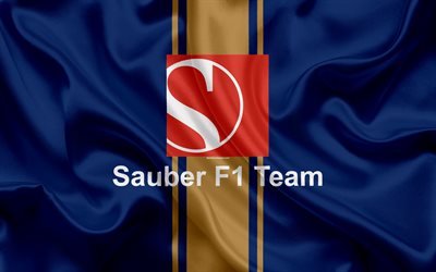 Sauber F1 Team, 4K, racing team, Formula 1, Sauber logo, F1, blue silk flag, motorsport, France