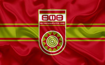 FC Ufa, 4k, Russian football club, logo, emblem, Russian football championship, Premier League, football, Ufa, Russia, silk flag