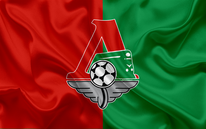 FC Lokomotiv Mosca, 4k, russo football club, Lokomotiv logo, stemma, russo campionato di calcio, Premier League, calcio, Mosca, Russia, bandiera di seta