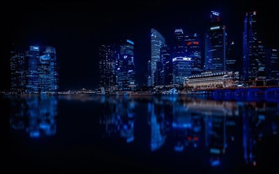 Singapur, modern binalar, nightscapes, Fullerton Hotel, Asya